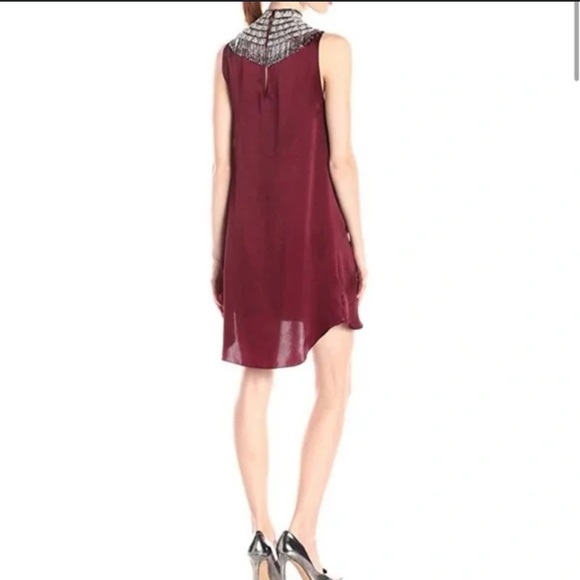 HAUTE HIPPIE Burgundy Silk Crystal Embellished High Neck Dress 0 - Picture 14 of 15